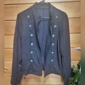 💰⏳️Black Faux Suede Open Front Jacket With Decorative Buttons XL